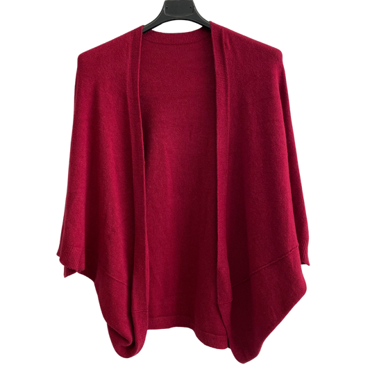 Lagenlook Soft Knit Open Front Short Cardigan in Wine