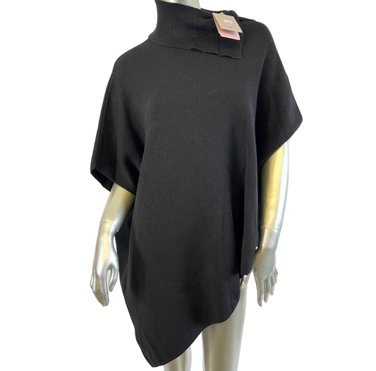 Asymmetrical Cowl Neck Soft Knitted Jumper Poncho in Black