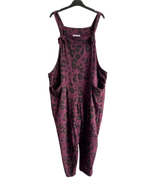 2 Pocket Animal Leopard Print Summer Dungarees In Wine