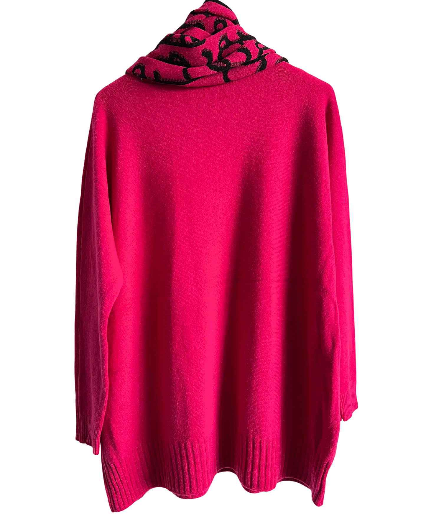 Knitted Long Sleeved Matching Jumper and Scarf Set in Fuchsia