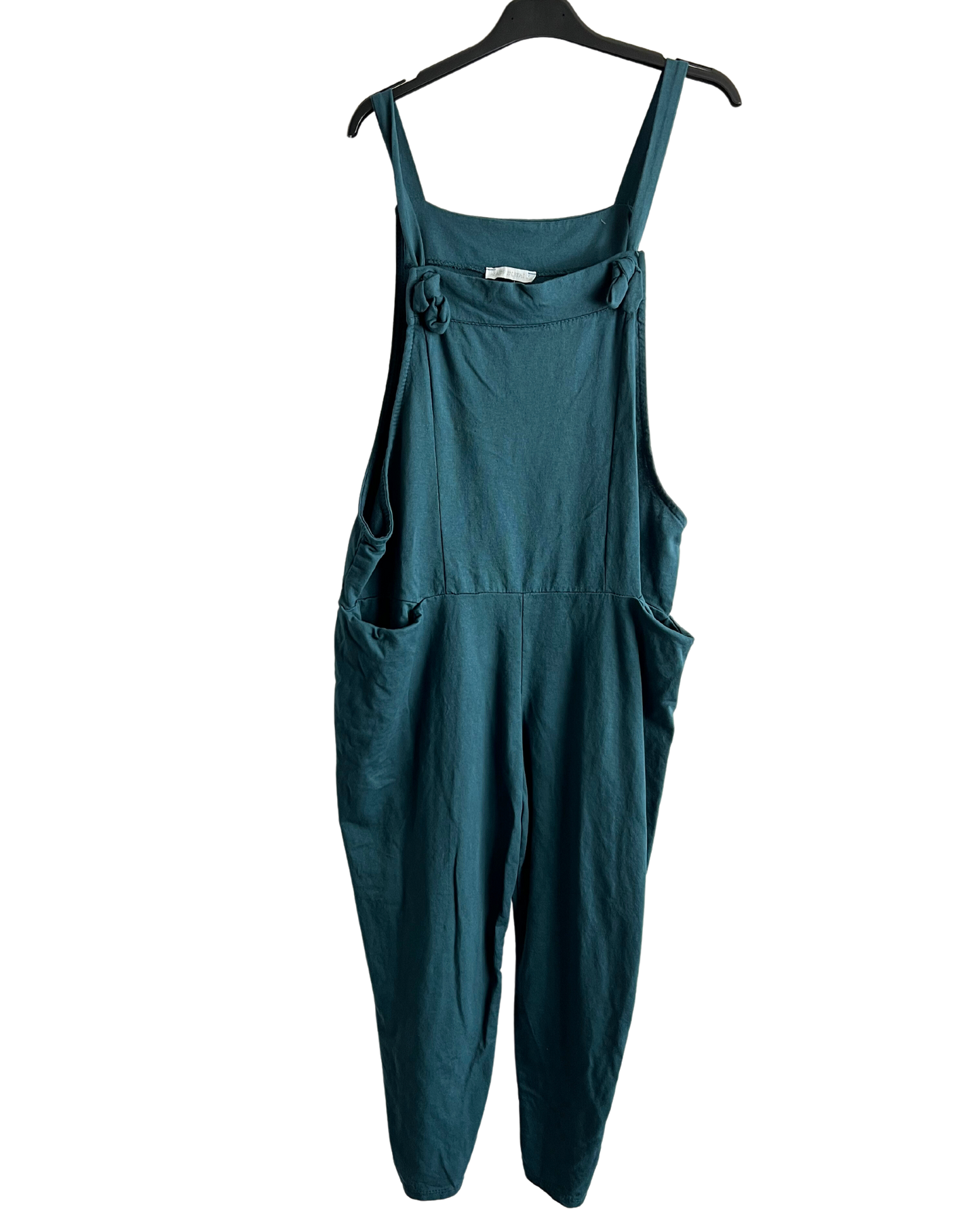 Knot Design 2 Pocket Plain Dungarees In Teal