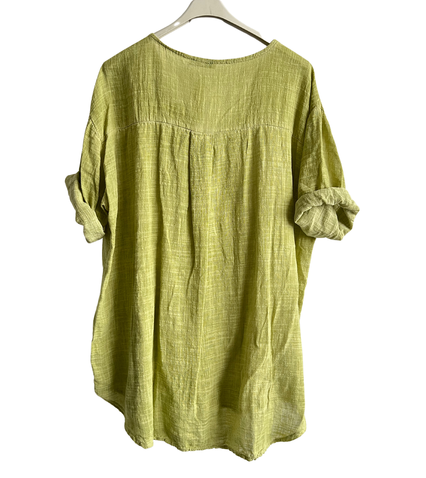 Oversized Cotton & Linen Blend Button Top In Lime