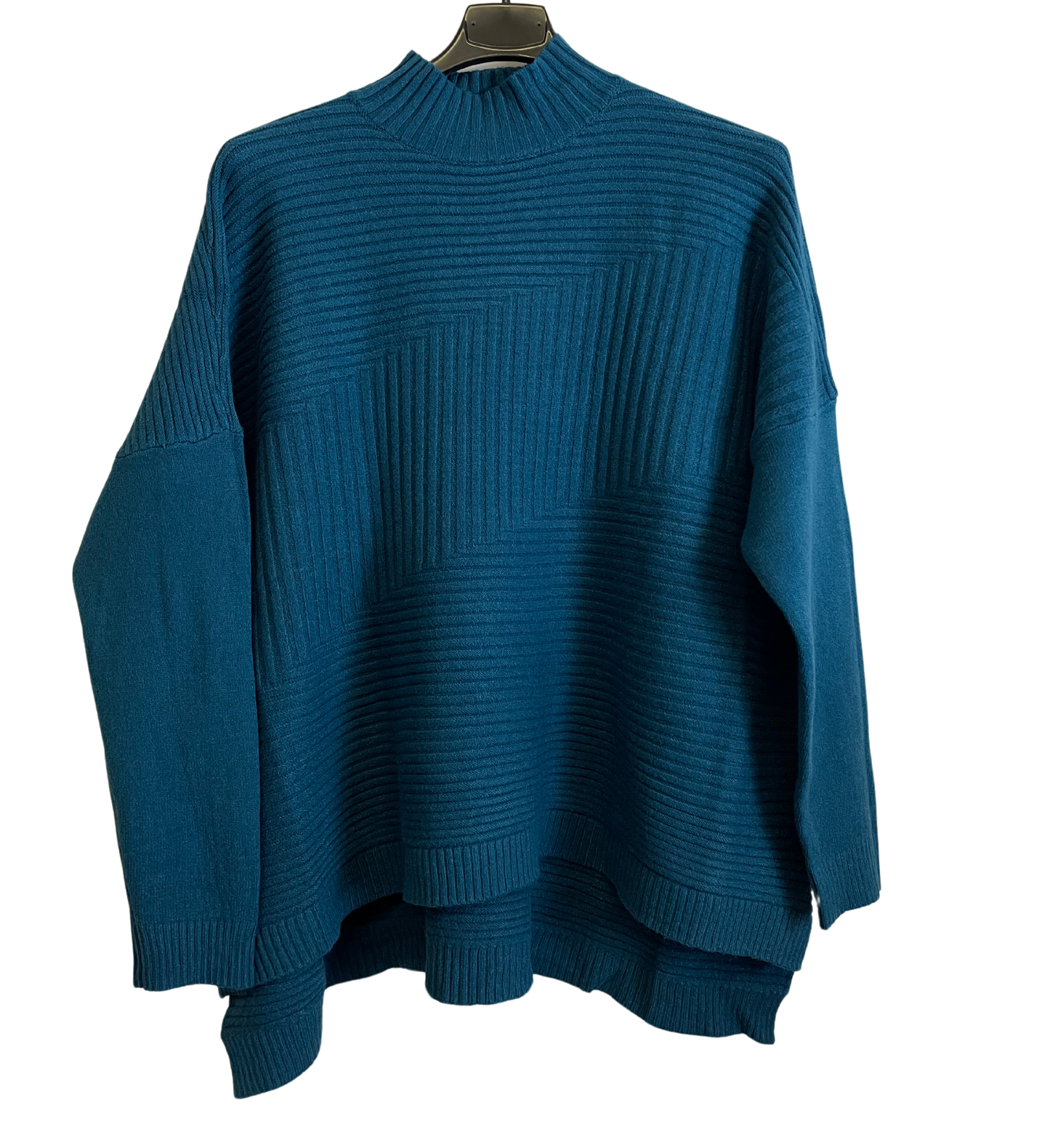 Knitted Italian Ribbed High Neck Long Sleeve Jumper in Teal