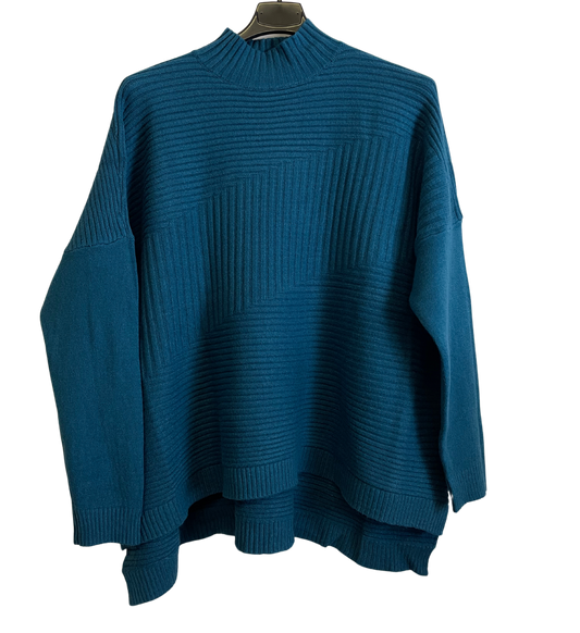 Knitted Italian Ribbed High Neck Long Sleeve Jumper in Teal