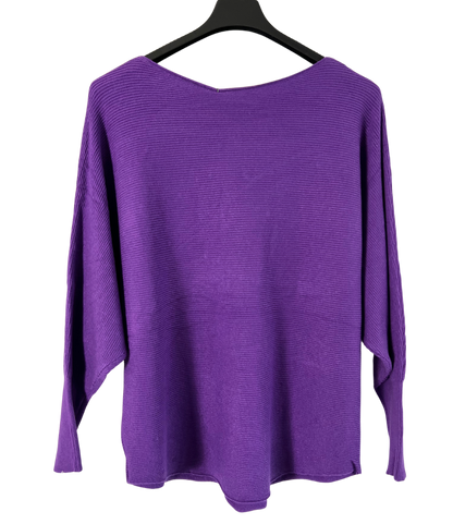 Autumn Pearl Sequin Design Batwing Sleeve Ribbed Knit Jumper in Purple