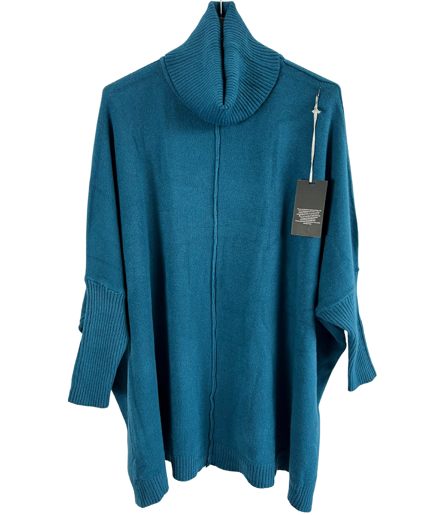 Oversized Knitted Cowl Neck Jumper with Front Seam Detail in Teal