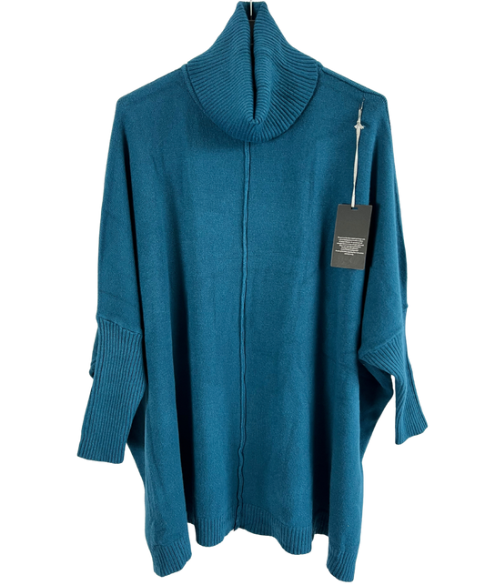 Oversized Knitted Cowl Neck Jumper with Front Seam Detail in Teal