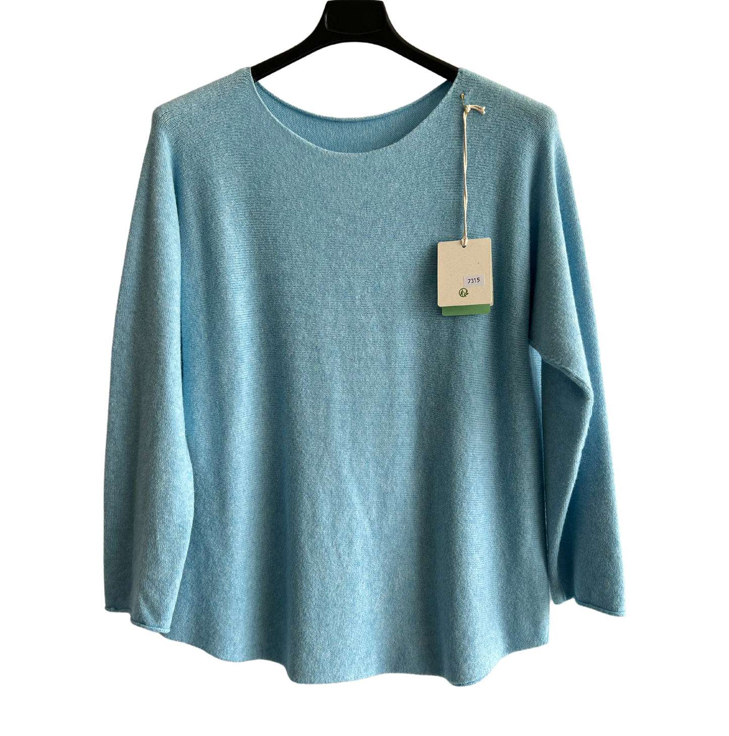 Soft Round Neck Jumper with Curved Hem In Pale Blue