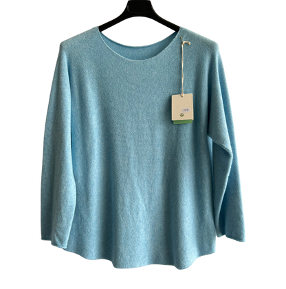 Soft Round Neck Jumper with Curved Hem In Pale Blue