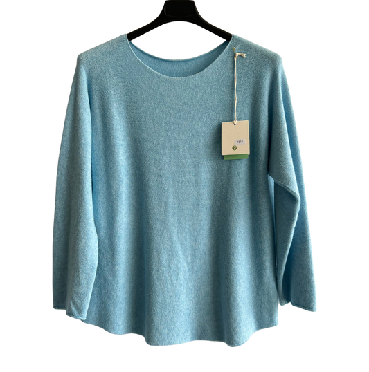 Soft Round Neck Jumper with Curved Hem In Pale Blue