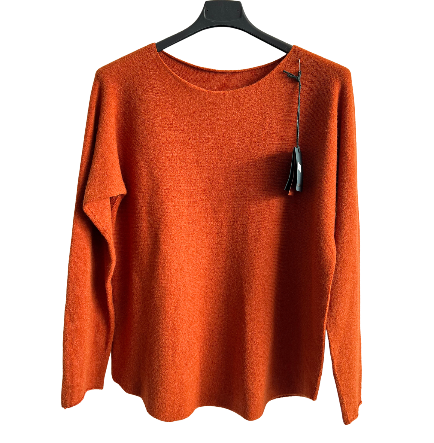 Soft Round Neck Jumper with Curved Hem In Rust