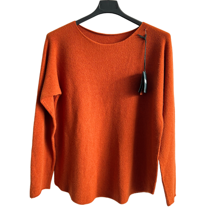 Soft Round Neck Jumper with Curved Hem In Rust