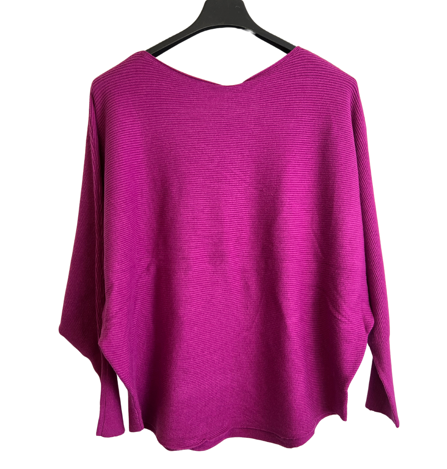 Soft Knit V-Neck Curved Hem Jumper in Magenta