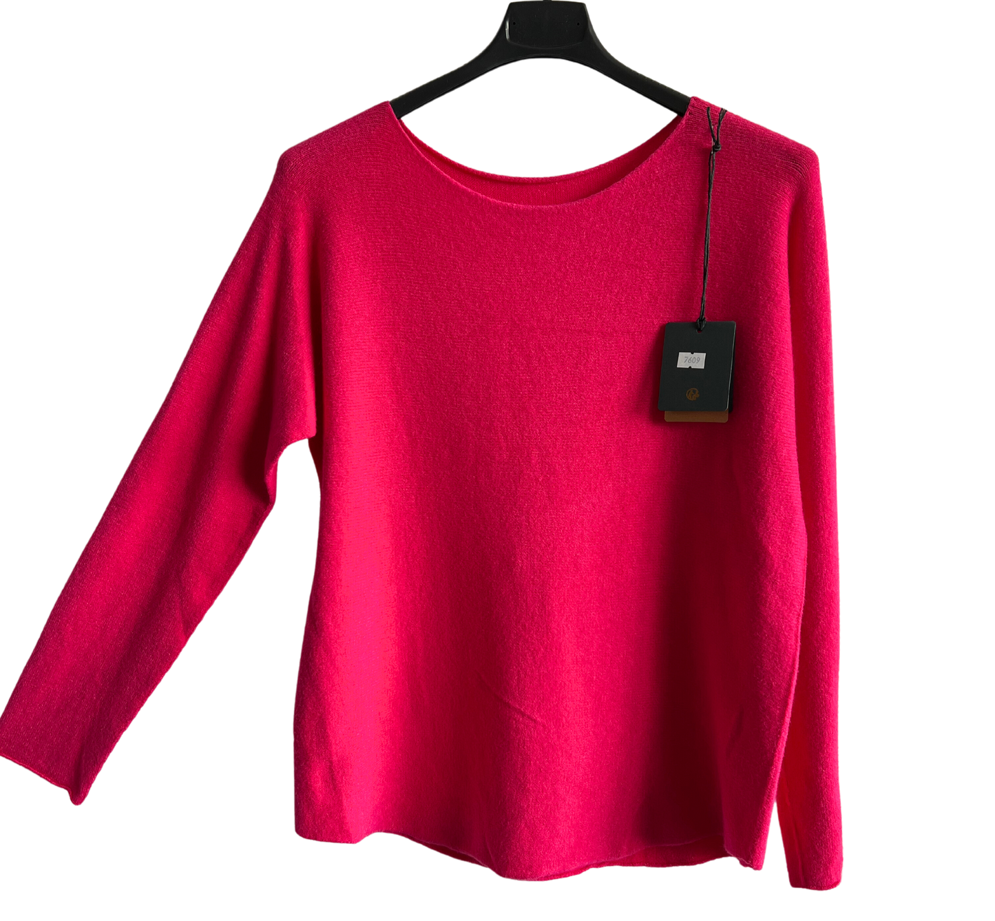 Soft Round Neck Jumper with Curved Hem In Fuchsia