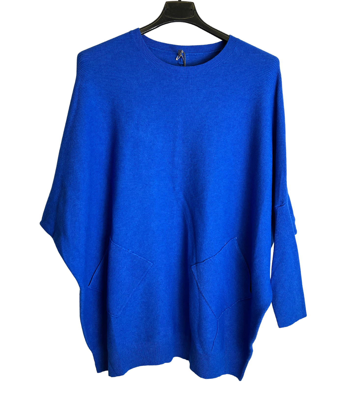 Lagenlook Italian Plait Back Design 2 Pocket Jumper in Royal Blue