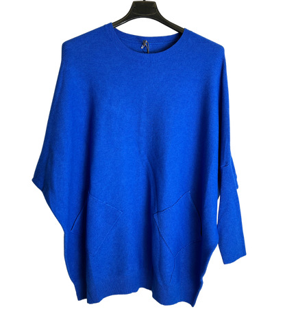 Lagenlook Italian Plait Back Design 2 Pocket Jumper in Royal Blue