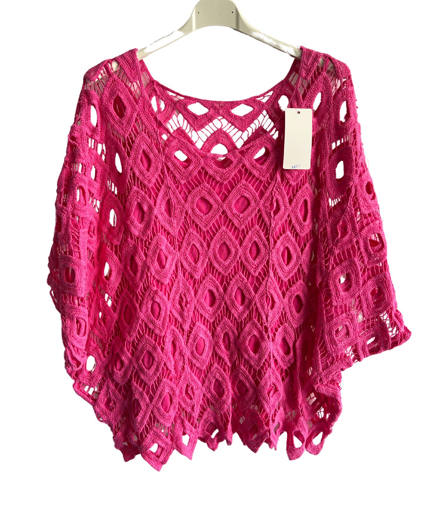 2 Piece Set Diamond Style Crochet Casual Summer Top in Fuchsia