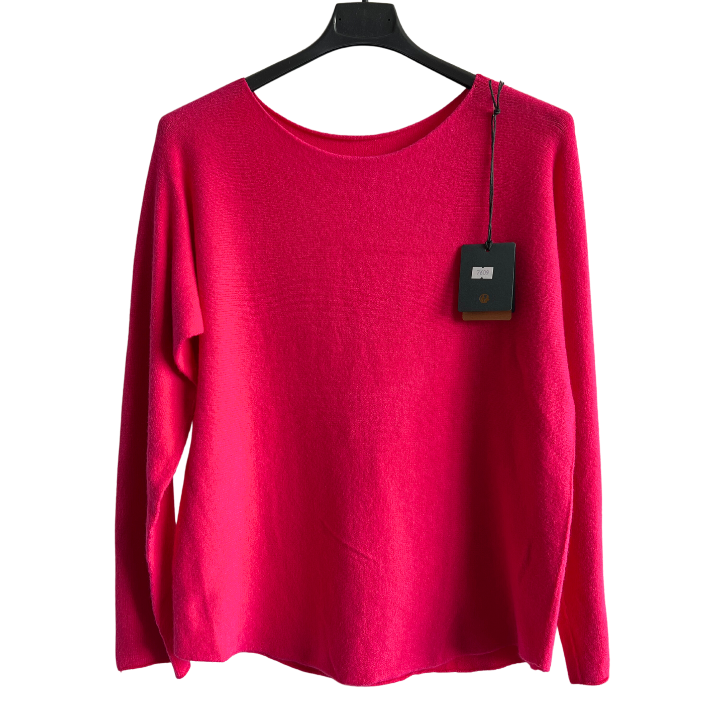 Soft Round Neck Jumper with Curved Hem In Fuchsia