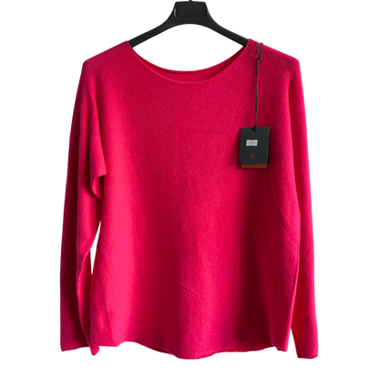 Soft Round Neck Jumper with Curved Hem In Fuchsia