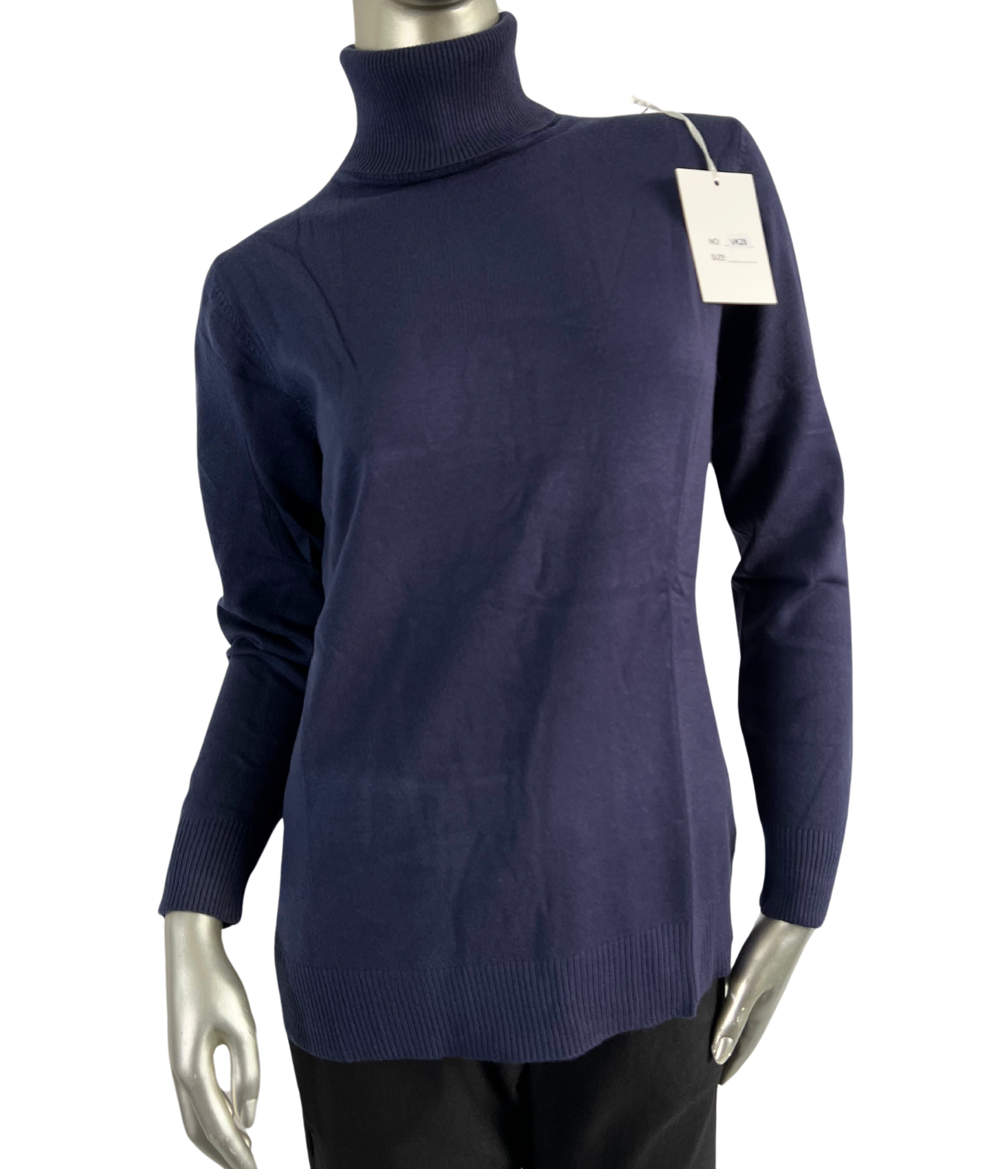 Lagenlook Lightweight Basic Polo Neck Sweater Jumper In Navy