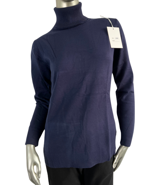 Lagenlook Lightweight Basic Polo Neck Sweater Jumper In Navy