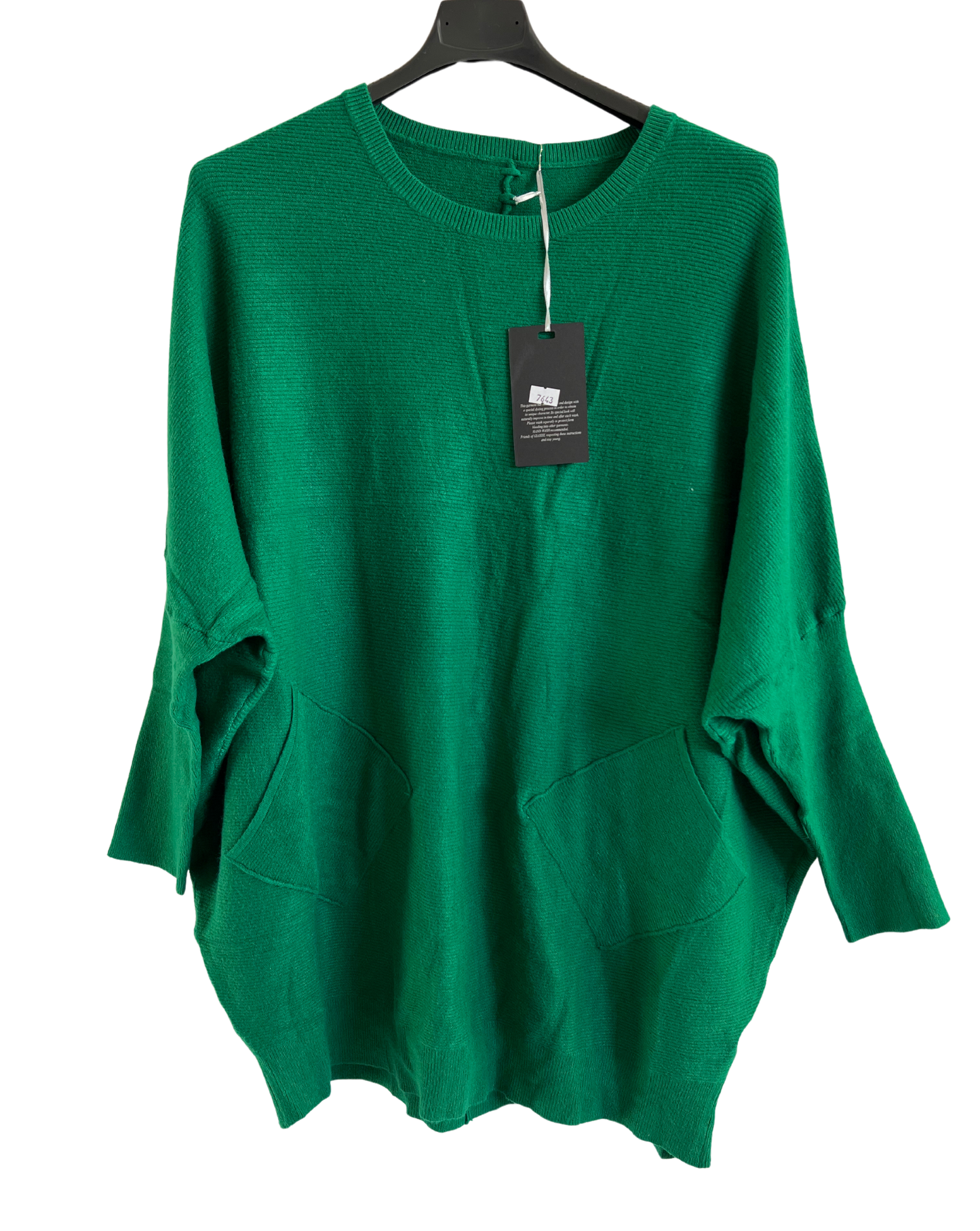 Lagenlook Italian Plait Back Design 2 Pocket Jumper in Green