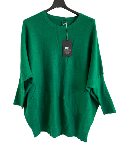 Lagenlook Italian Plait Back Design 2 Pocket Jumper in Green