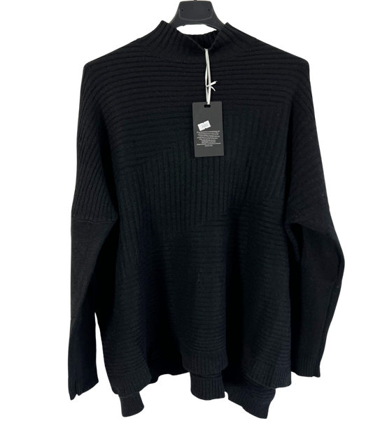 Knitted Italian Ribbed High Neck Long Sleeve Jumper in Black