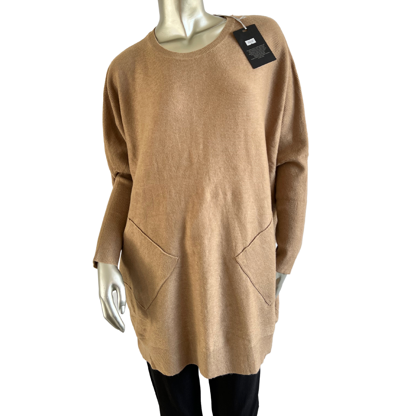 Lagenlook Italian Plait Back Design 2 Pocket Jumper in Camel