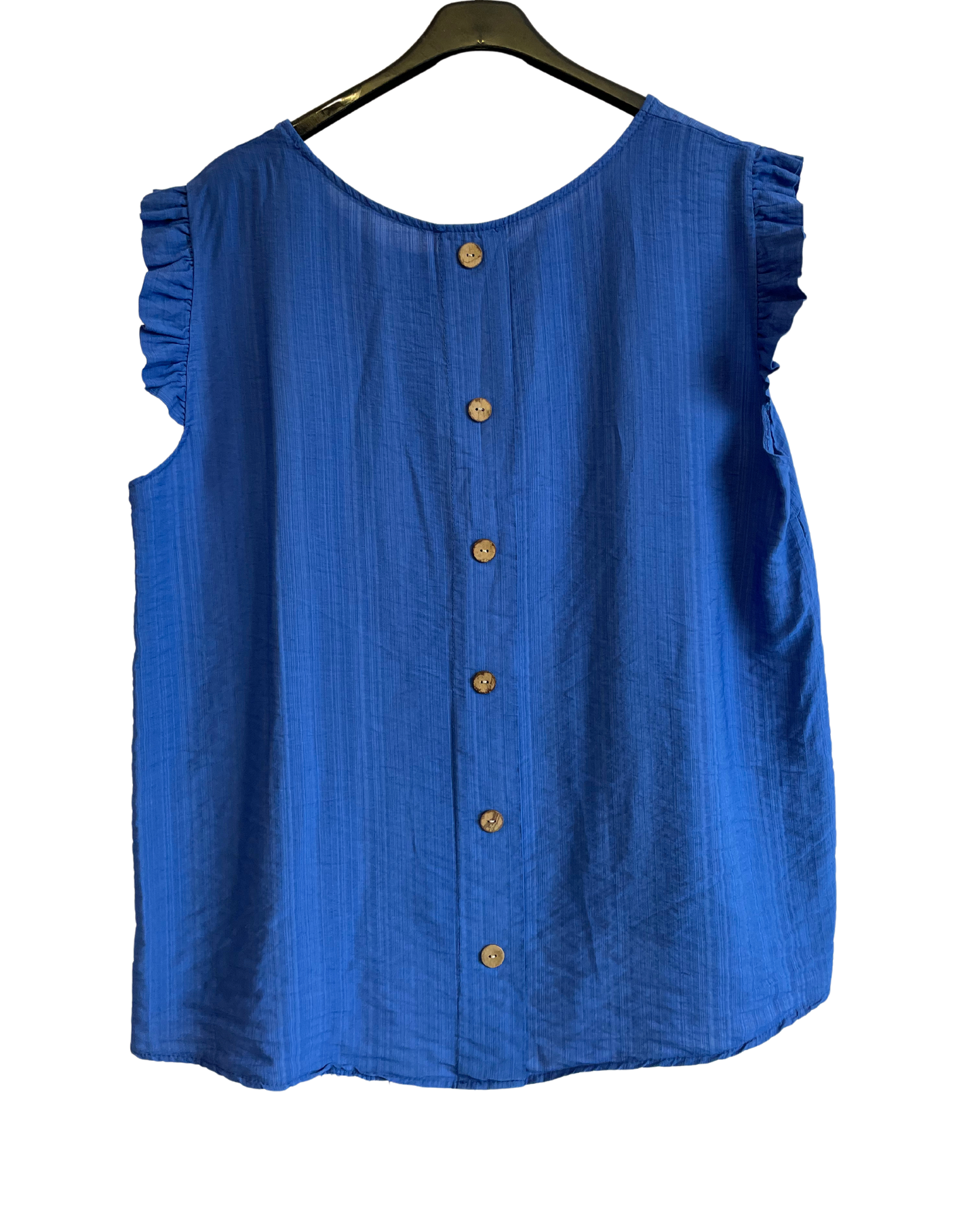 Button Back Summer Frill Cap Sleeve Plain Vest Top in Royal Blue