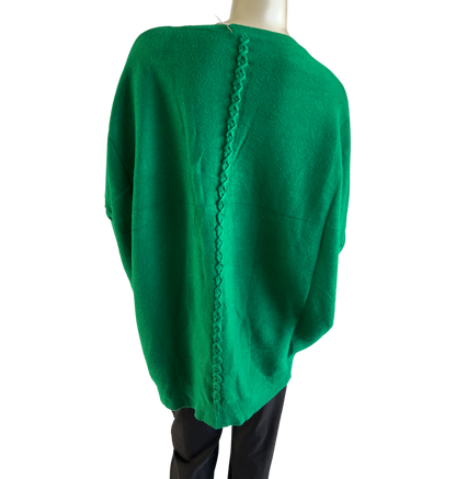 Lagenlook Italian Plait Back Design 2 Pocket Jumper in Green