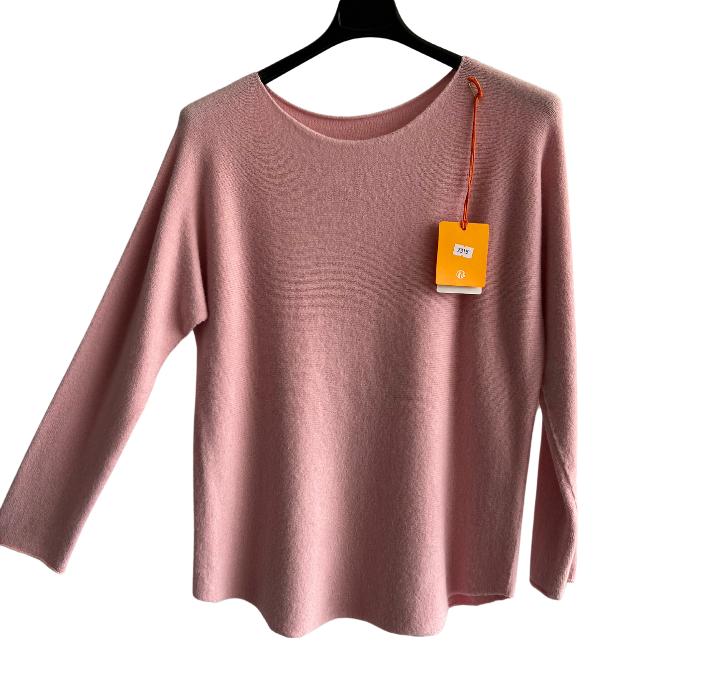 Soft Round Neck Jumper with Curved Hem In Light Pink