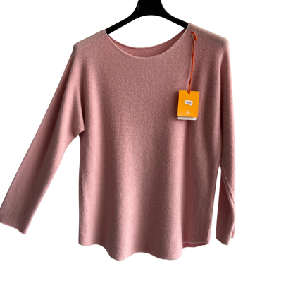 Soft Round Neck Jumper with Curved Hem In Light Pink