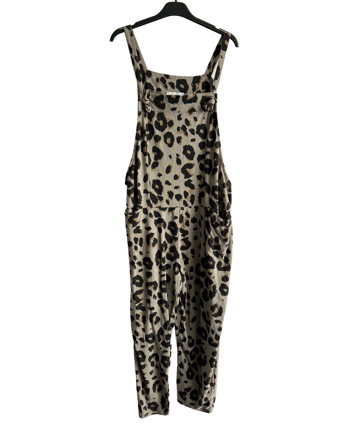 2 Pocket Animal Leopard Print Summer Dungarees In Mocha