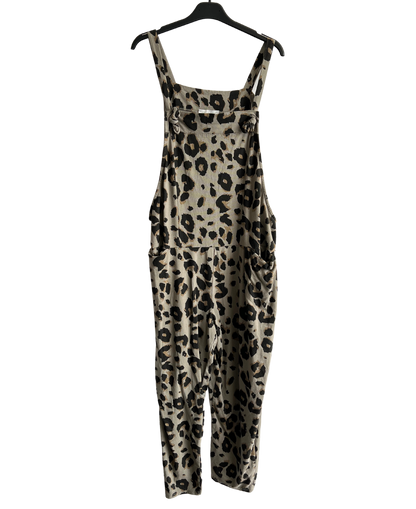 2 Pocket Animal Leopard Print Summer Dungarees In Mocha