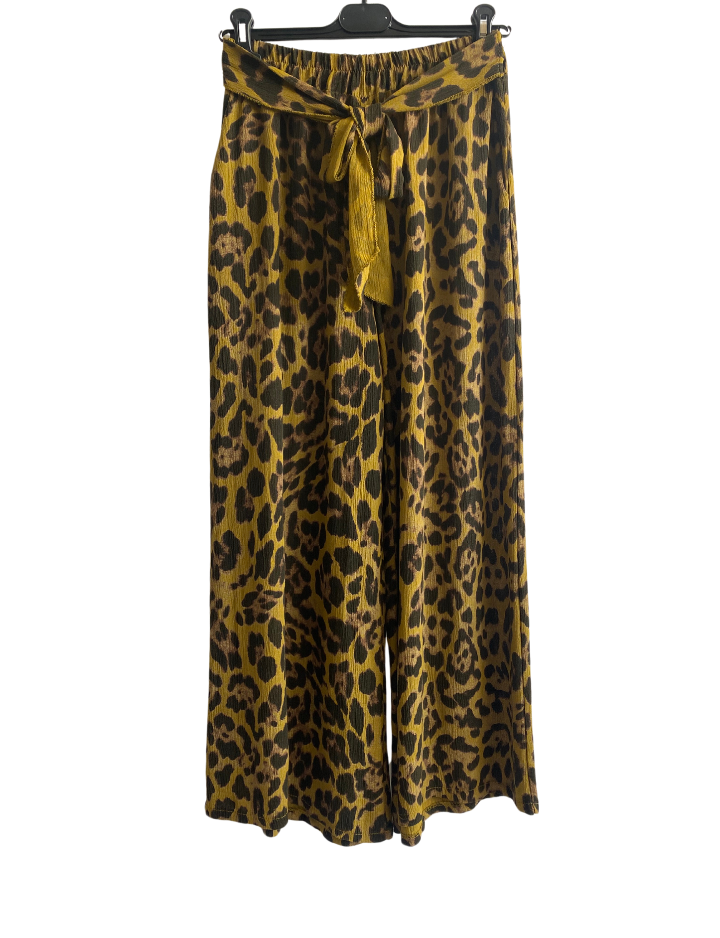 Animal Print Wide Leg Palazzo Elasticated Waistband Trousers in Mustard Yellow