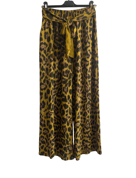 Animal Print Wide Leg Palazzo Elasticated Waistband Trousers in Mustard Yellow