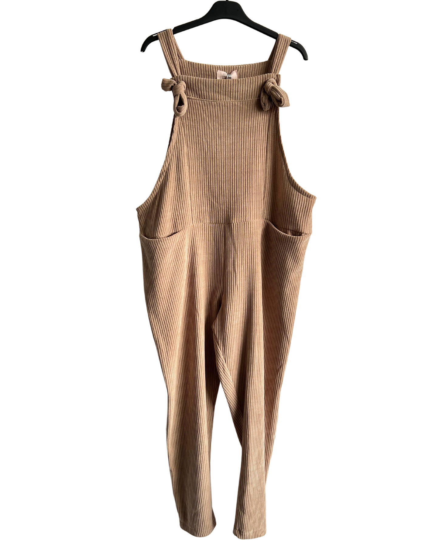 2 Pocket Front Tie Jumbo Cord Stretchy Dungarees in Beige