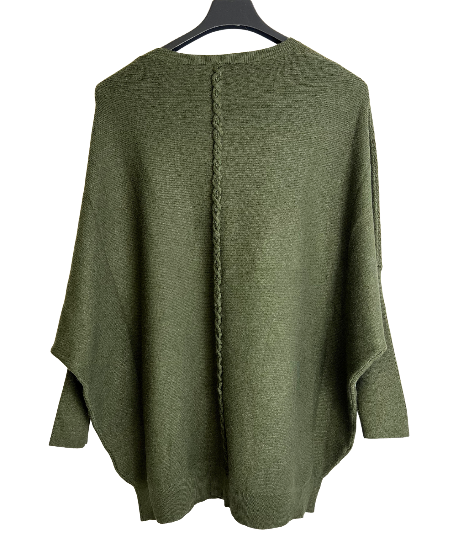 Lagenlook Italian Plait Back Design 2 Pocket Jumper in Khaki