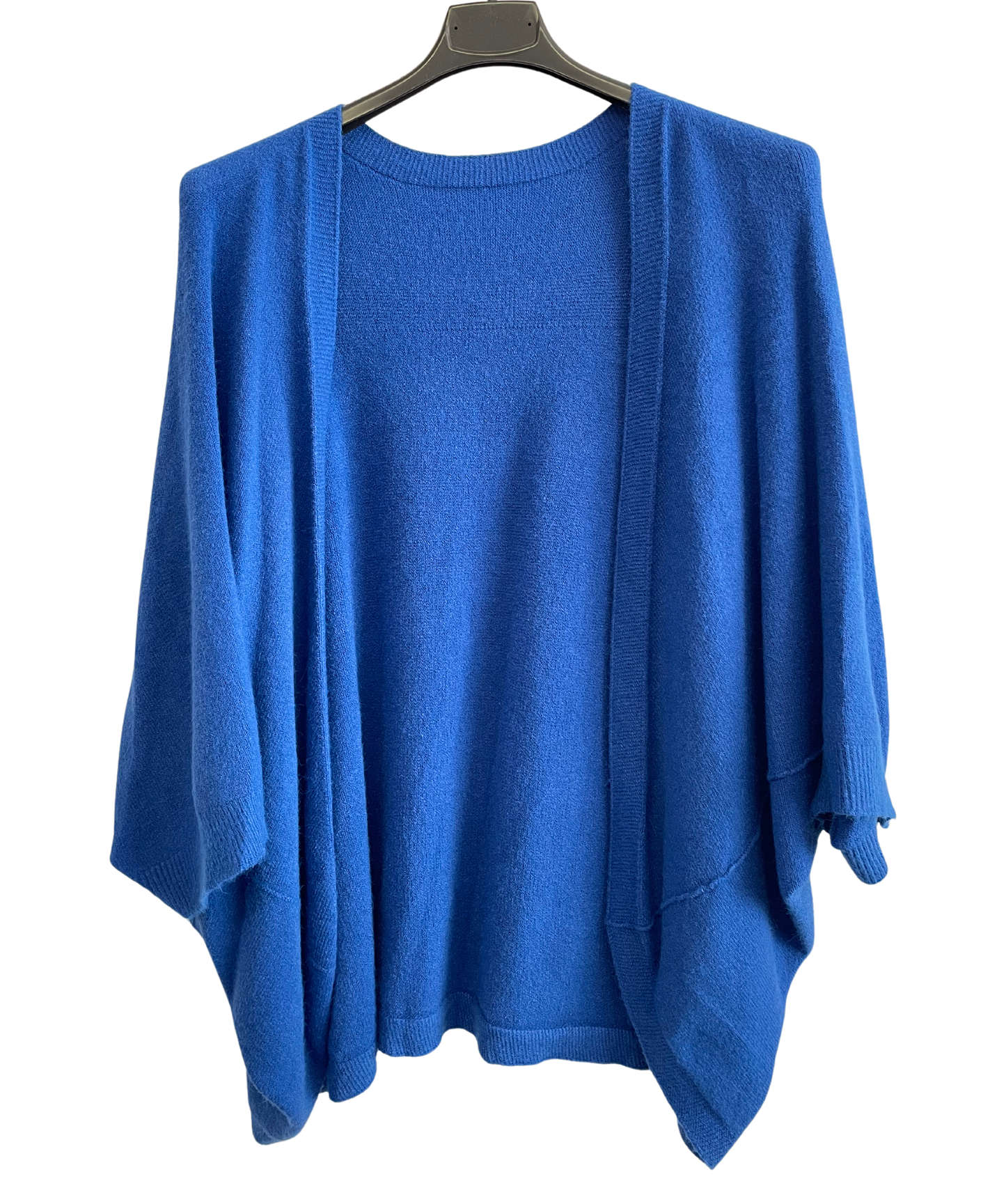 Lagenlook Soft Knit Open Front Short Cardigan in Royal Blue