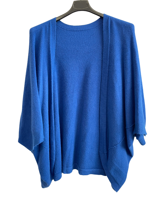 Lagenlook Soft Knit Open Front Short Cardigan in Royal Blue