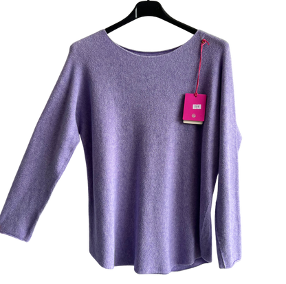 Soft Round Neck Jumper with Curved Hem In Lilac