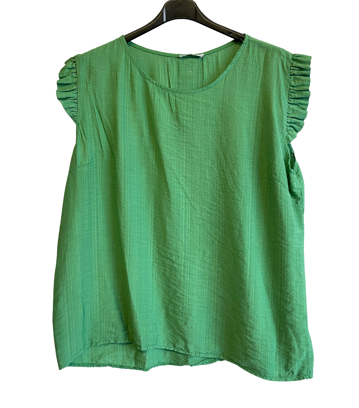 Button Back Summer Frill Cap Sleeve Plain Vest Top in Green