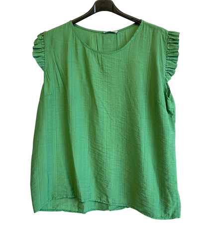 Button Back Summer Frill Cap Sleeve Plain Vest Top in Green