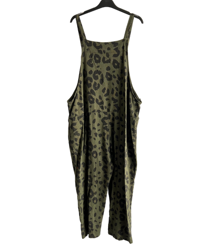 2 Pocket Animal Leopard Print Summer Dungarees In Winter Khaki