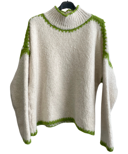 Soft Knitted Italian High Neck Jumper with Blanket Stitch Edging