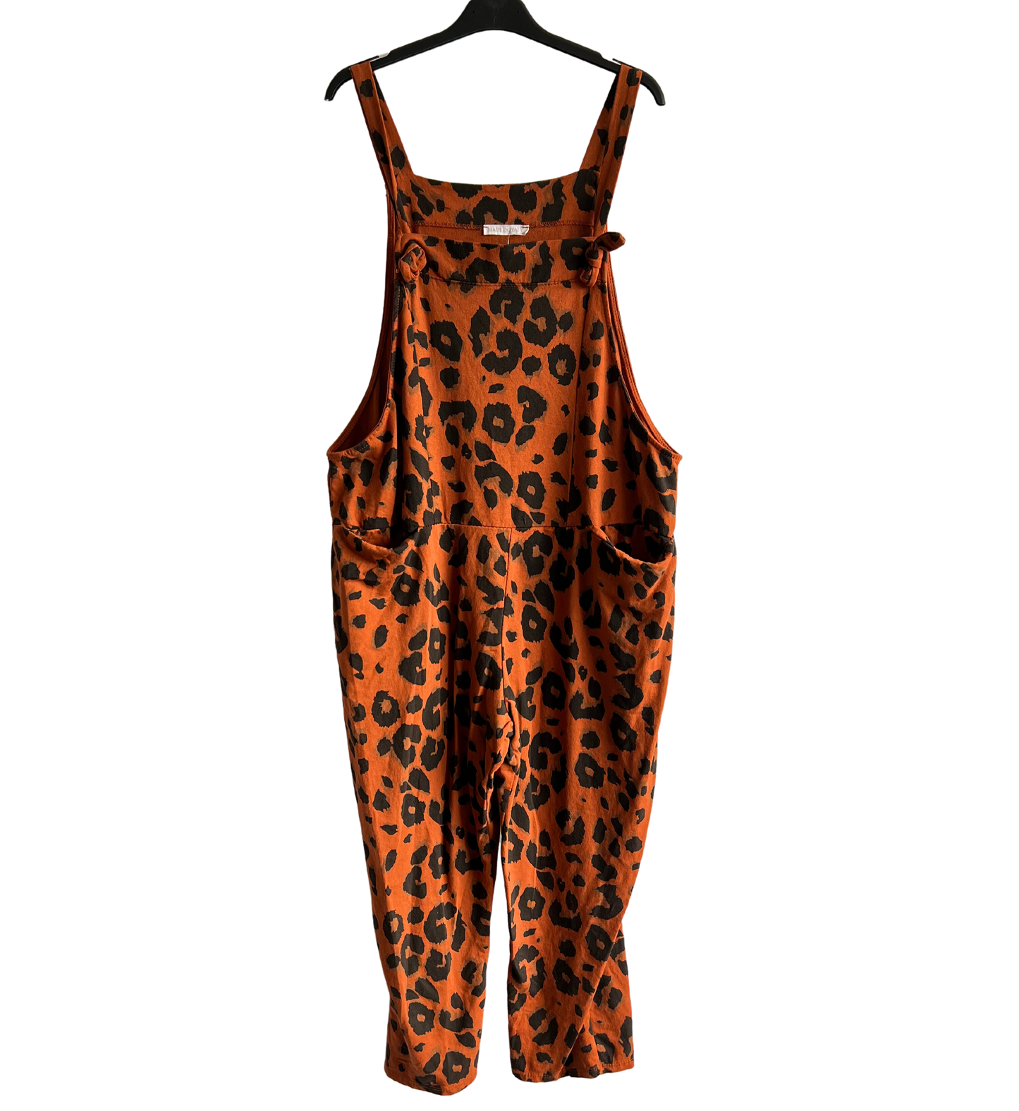 2 Pocket Animal Leopard Print Summer Dungarees In Rust