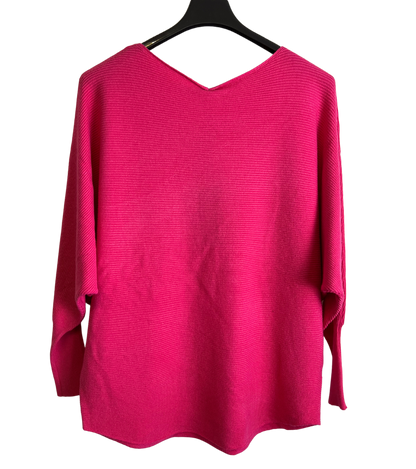 Sequin Star Batwing Sleeve Fine Knit Jumper in Fuchsia