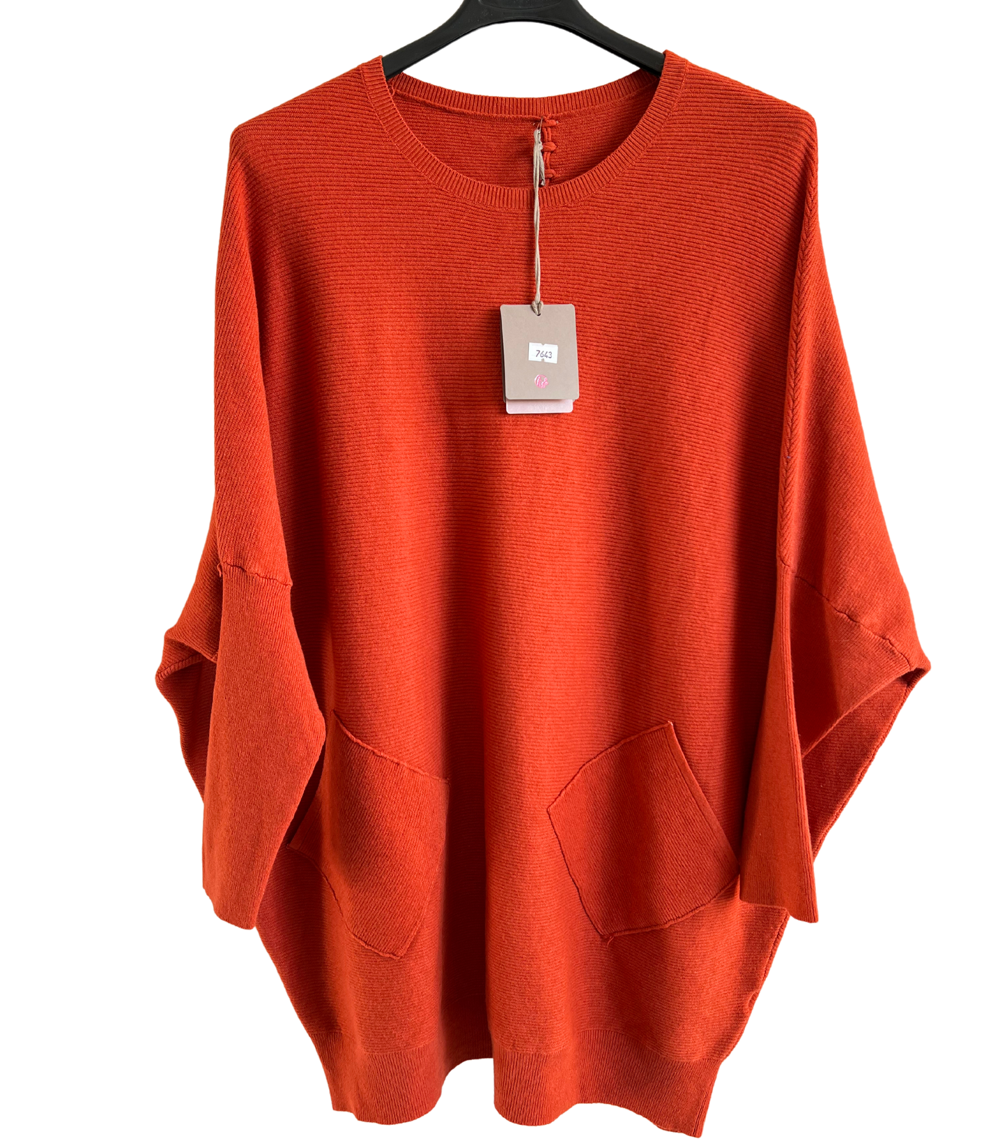 Lagenlook Italian Plait Back Design 2 Pocket Jumper in Rust