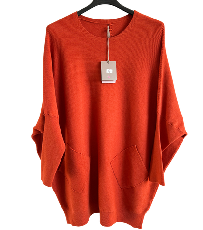 Lagenlook Italian Plait Back Design 2 Pocket Jumper in Rust